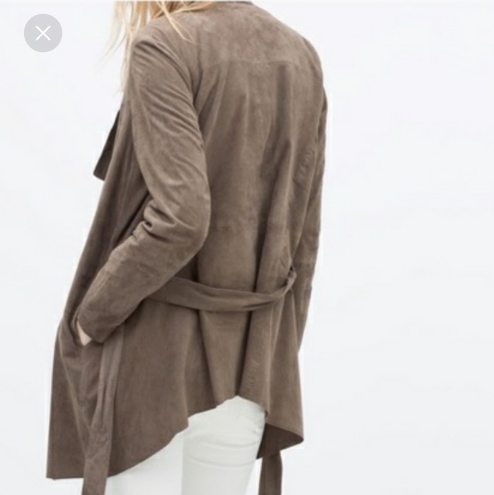 EUC Zara open-front draped and belted jacket 100% goat suede leather - Picture 2 of 15